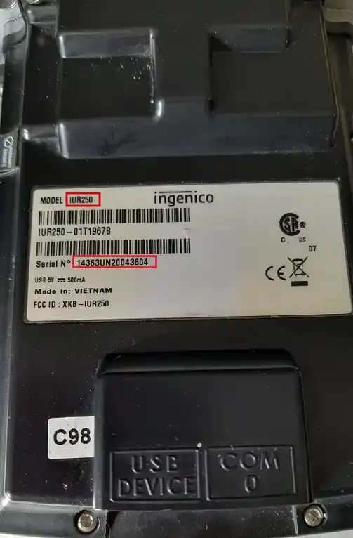 exemple d'un numéro de série sur un matériel de paiement